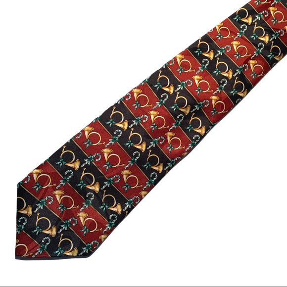 Ho Ho Ho Christmas Candy Cane Horn Flute Neck Tie - Picture 1 of 3